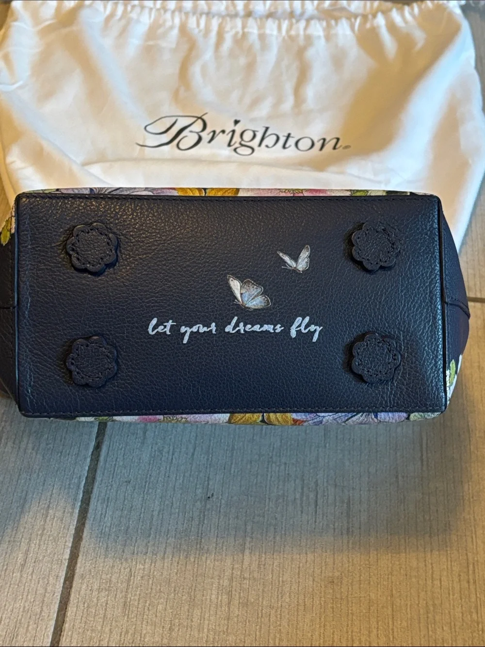 Brighton Mabel Small Tote - Handbag Navy Leather Floral